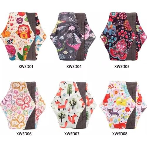 25*18cm 1Pcs Reusable Sanitary Pad Charcoal Bamboo Cloth MenstrualPad SanitaryTowel Washable Panty Feminine Period Menstrual Pad