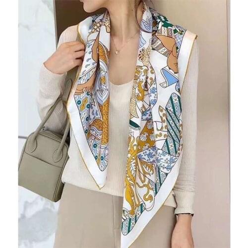 100% Twill Silk Scarf Shawl Women 90 Soft Real Silk Elegant Big Square Scarf Spring Autumn Bandana Gift