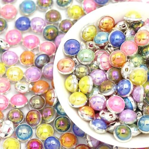100Pcs 8MM Buttons 4-Holes Pearl Button For Crafts Mix Colors Decorative Buttons DIY Clothes Metal Sliver Base Sew On Rhinestone