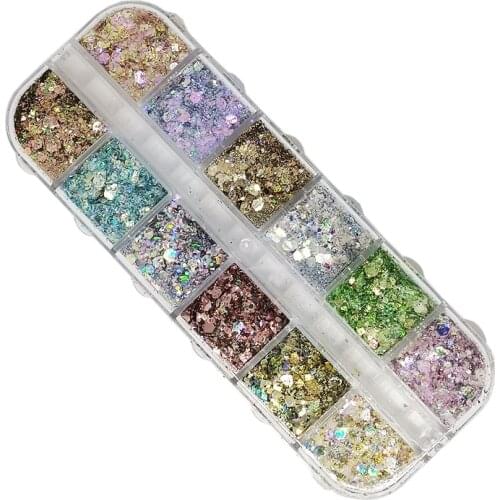 12 Boxes/Set 3D Mermaid Sequins Nail Glitter Flakes Mixed Mirror Hexagon DIY Spangles Paillette Nail Art Decorations