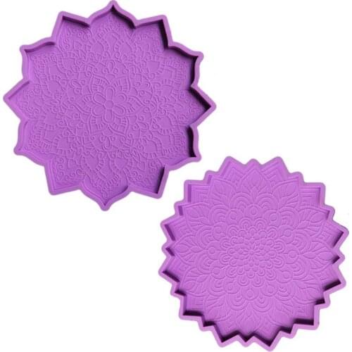 2 Pcs Mandala Coaster Epoxy Resin Mold Flower Cup Mat Casting Silicone Mould DIY Crafts Ornaments Decorations Mold