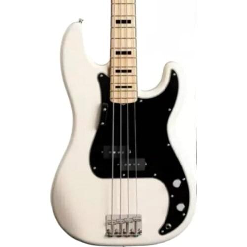 Top quality FDPB-6004 white color black plate solid body maple fretboard 4 strings Precision Bass guitar , Free shipping