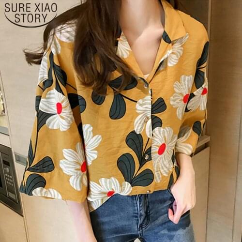 2021 V Collar Shirt Women Tops Plus Size 4XL Printed Chiffon Women Blouse Shirt Fashion Top Female Blouse Flare Sleeve 5413 50