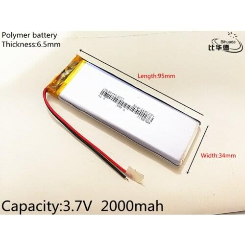 3.7V,2000mAH,653495 PLIB; polymer lithium ion / Li-ion battery for GPS,mp3,mp4,mp5,dvd,bluetooth,model toy mobile bluetooth