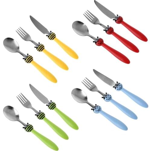 3 Pcs/ Set Kids Tableware Stainless Steel Children Feeding Spoon & Fork & Knife Cartoon Feeding Spoon