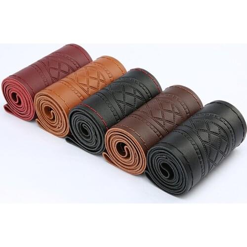 37/38cm Top Layer Cowhide Soft Genuine Leather Braid Steering Wheel Cover Styling Accessories Hand-Stitched With Needle Thread