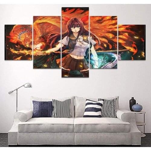 5 Piece Wall Art Canvas Anime Manga Katana Girl Figure Pictures And Posters Modern Home Decor Bedroom Decoration Paintings
