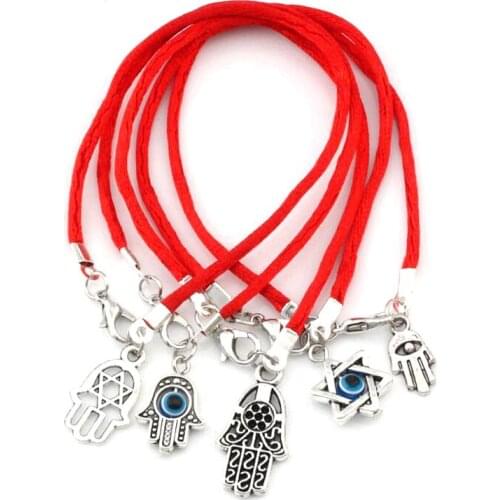 50Pcs Mixed Kabbalah Hamsa Hand Charms Red Chinese Knot Rope Diy String Bracelets K03811