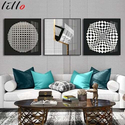 Abstract line geometric art canvas painting simple painting wall poster picture living room home decoration square decorative