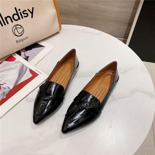 Women Flats PU Pointed Toe Casual Womens Ballet Flat Shoes Soft Flat Shoes Fashion Slip On Loafers Black Apricot Single Shoes