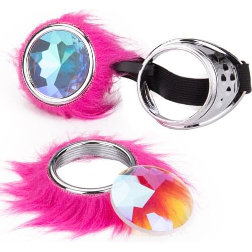 C.F.GOGGLE Kaleidoscope Lens Rave Festival Party Glasses Cosplay Punk Vintage Glass Goggles Cute Pink Hairy Decoration