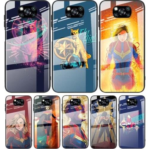 Tempered Glass Cover Luxury Captain Marvel For Xiaomi POCO F3 F2 X3 NFC X2 M2 Pro Shockproof Shell Phone Case