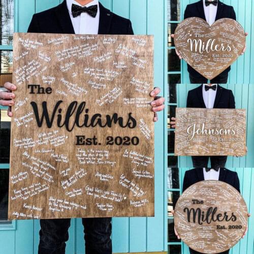 3D Wedding Guest Book Alternative Custom Family Name Wooden Guestbook Sign for Wedding Signature