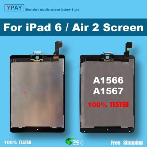 For Apple iPad 6 Air 2 A1567 A1566 9.7'' 100% AAA+ Grade LCD Display Touch Screen Digitizer Assembly Replacement