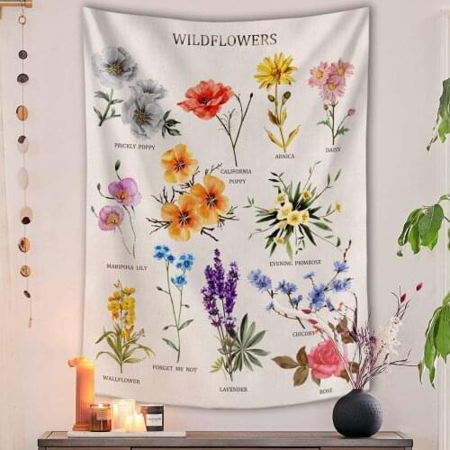Ancient Vibrant Wildflowers Tapestry Wall Hanging Natural Plant Decoration