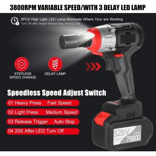 Electric Cordless Impact Wrench 980Nm Torque Brushless Wrench Motor Power Tool 1/2 and 1/4 In Electric Screwdriver Impact Kit