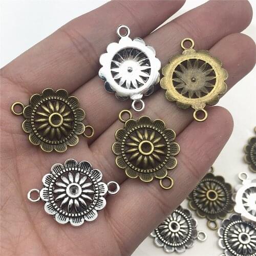 Sun flower bracelet findings Silver color 10pcs Sunflower Filigree Charms Bracelet Connectors Jewelry Link Findings Diy Making