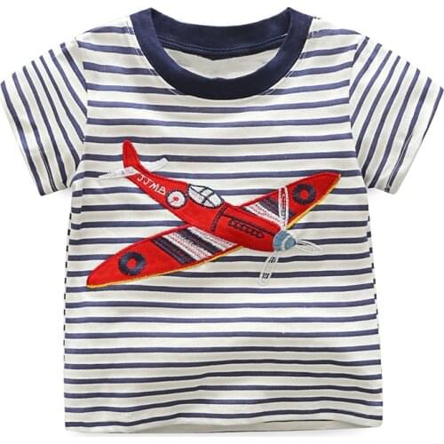Boys T-shirts Striped Aircraft Print T shirt for boy Kids Clothes Summer Tee Shirt Cotton Clothing Children Boy Tops