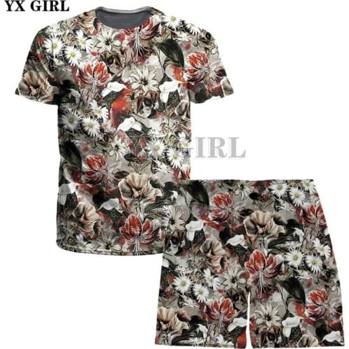 YX GIRL Men Women streetwear Fashion T-Shirt Floral T-Shirt And Shorts Combo Vintage style flower 3d Print summer Casual t shirt