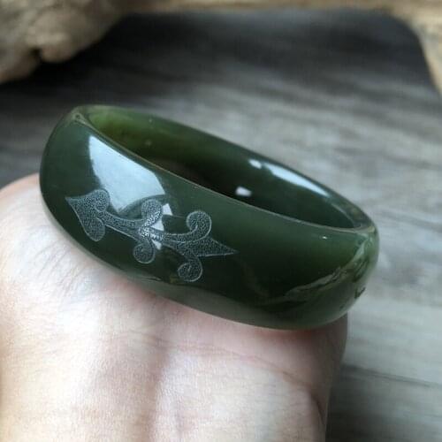 H33#Hetian jade green bracelet Benghai green wide jade bracelet