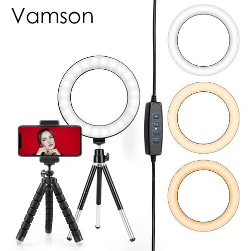 Vamson Ring Light Camera Phone Photography Lighting with Tripod Stand Profissional Dimmable for Phone Desk Ring VLS12A