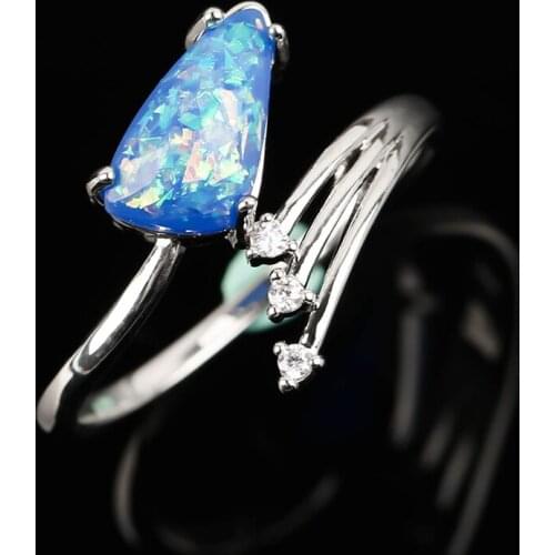 Creative Geometric Blue Fire Opal Arrow Rings for Women Silver Color Wedding Promise Fashion Jewelry Engagement Finger Ring Hot
