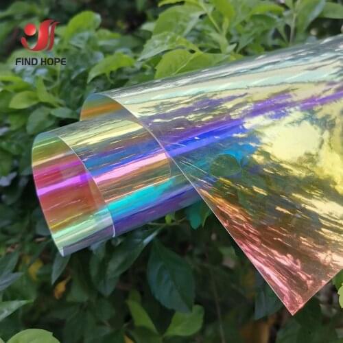 Laser Rainbow PVC Transparent Shiny Vinyl Fabric Leather For DIY Hair Bows Clips Handbag shoes Craft Decor Protective Sheets