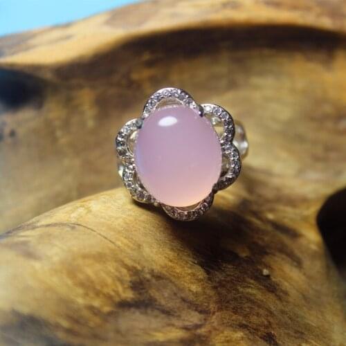 Liemjee Wholesale Fashion Jewelry Pink Chalcedony Special Silver Plated Flower Ring For Women Feature Namour Charm Gift