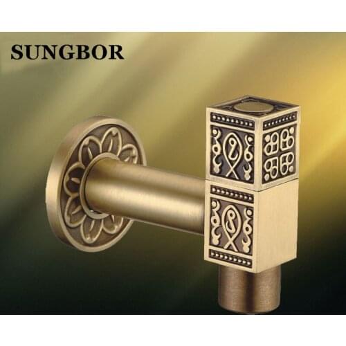 Top Fashion Antique Brass Bathroom Laundry Wall Mount Washing Machine Water Faucet Tap Stop Valve Outdoor Garden Faucet Tap