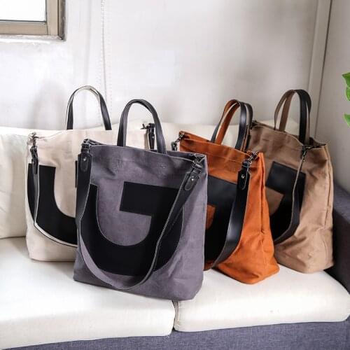 Fashion Tote Bag For Men Canvas Leather Crossbody Bag Wear-resistant Handbag Letter Shoulder Bag