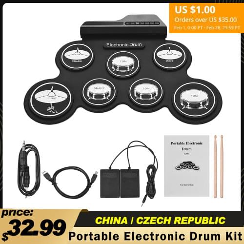 Compact Size Roll-Up Silicon Drum set Digital Electronic drums musical instrument 9 / 7 drum pad Drumsticks Foot Pedals drum set