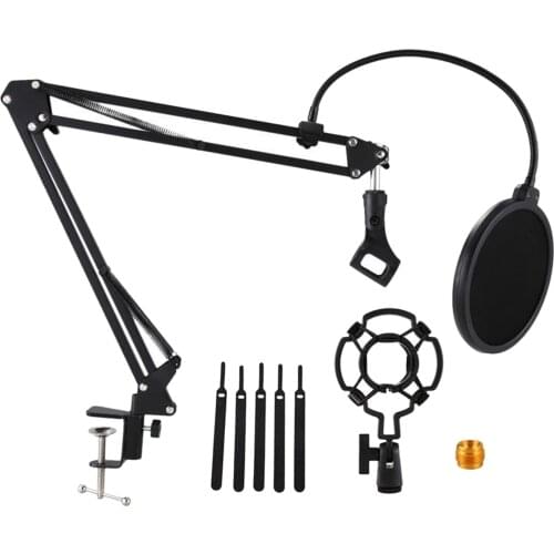 Desktop Mic Boom Scissor Arm Stand with Mic Holder + Filter Clamp