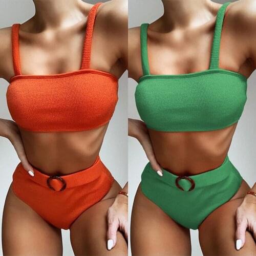 2020 new European and American hot selling sexy bikini swimsuit women Knitted two-piece high-waist beach bikini suit Woman swimw