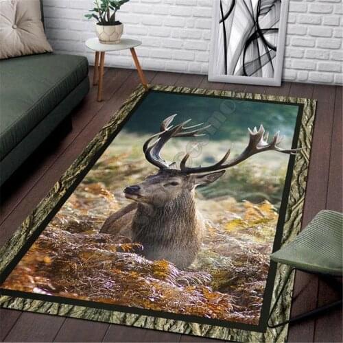 Deer Hunting Rug 3D All Over Printed Carpet Mat Living Room Flannel Bedroom Non-slip Floor Rug 03