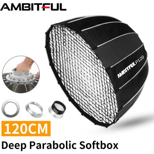 AMBITFUL Portable P120 120CM Quickly Fast Installation Deep Parabolic Softbox Profoto Mount Flash Speedlite Studio Softbox