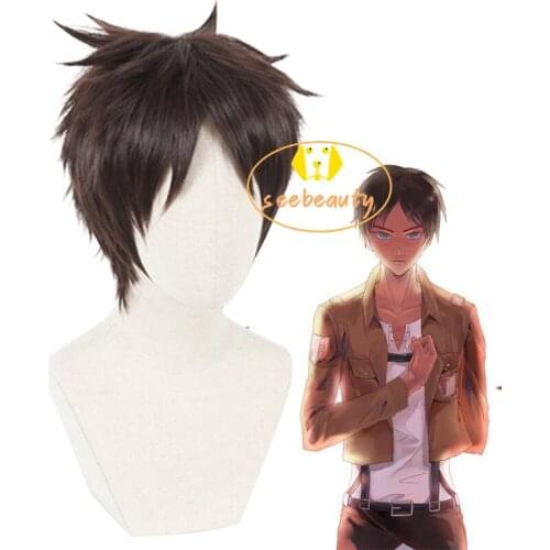 Attack on Titan Eren Yeager Cosplay Wig Short Dark Brown Wig Heat Resistant Synthetic Hair + Free Wig Cap Shingeki no Kyojin Wig