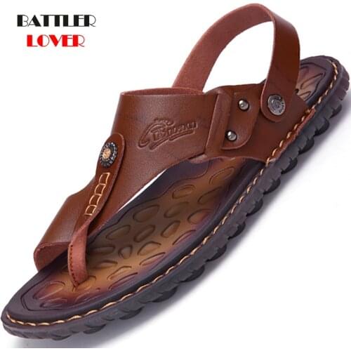 Hot Sale Sandals Men Shoes Summer Slippers Men Genuine Cow Leather Sandals Black Beach Slippers Sandalias Hombre Sandale Homme