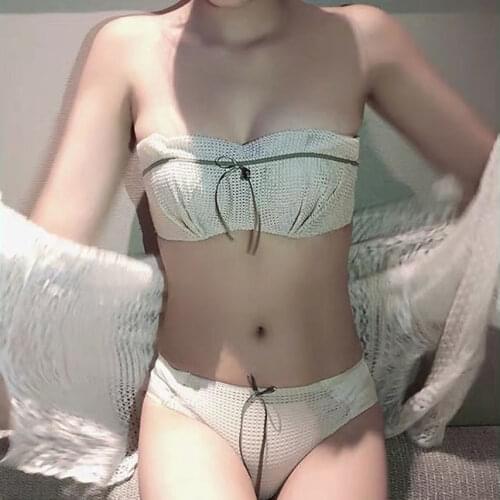 Sexy strapless gathered chest-wrapped underwear set with small breasts no rims to prevent slip Japanese girls hold invisible bra