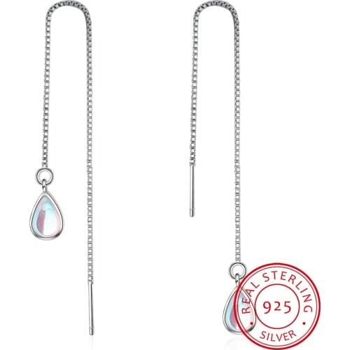 Moonstone Water Drop Long Tassel Earrings For Women 925 Sterling Silver Ear Chain Boucle D'oreille Oorbellen Wedding Party Gift