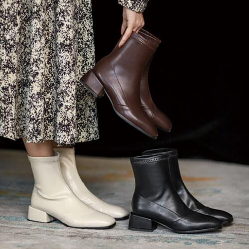 Ochanmeb Chic Simply Style Women Sock Boots Stretch Black Brown Beige Color Woman Short Booties for Autumn Fall Winter Shoes 44