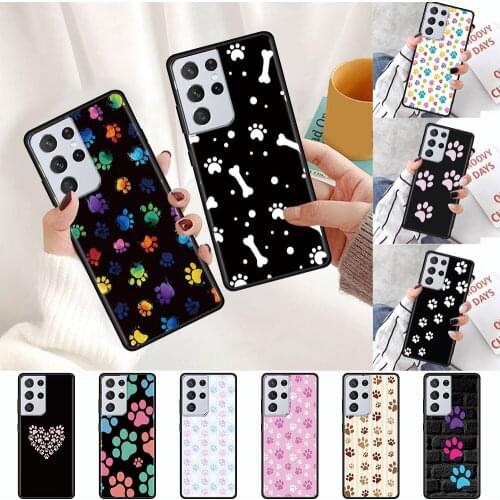 Dog Footprint Paw TPU Capas For Samsung Galaxy S21 S20 FE S10 Note 20 Ultra 10 Lite S9 Plus S8 S10e Black Phone Case Cover