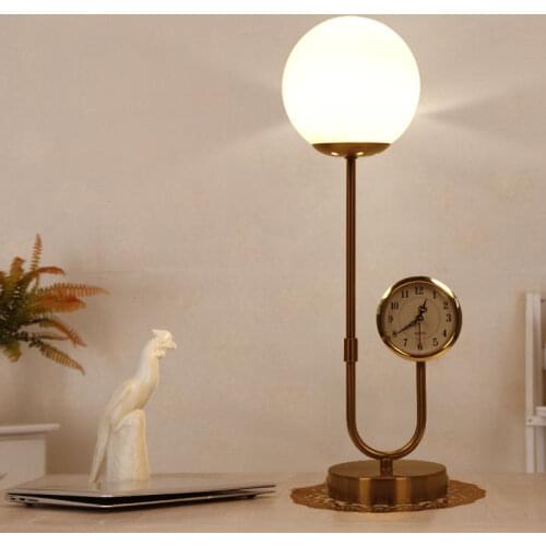 Fashion clock table lamp bedroom bedside reading light golden glass ball desk lamp for study room living room