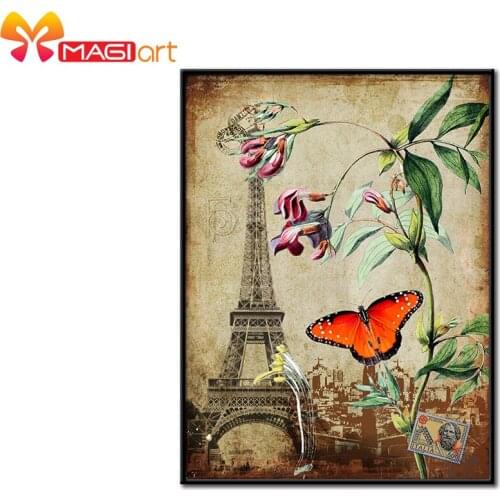 Cross stitch kits Embroidery needlework sets 11CT water soluble canvas patterns 14CT flower in Paris-NCMF171