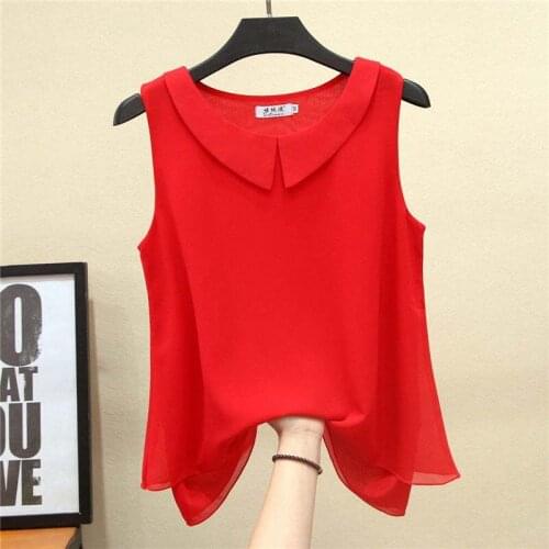 Women Spring Summer Style Chiffon Blouses Shirts Lady Casual Sleeveless Peter Pan Collar Chiffon Blusas Tops SP288
