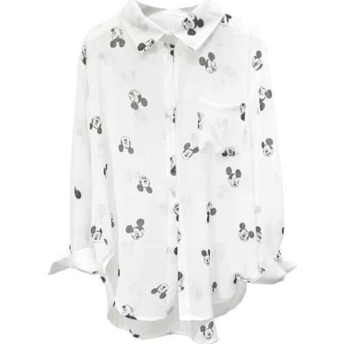 Long Sleeve Women Blouses 2021 The NewPlus Size Turn-down Collar Blouse Shirt Casual Top Elegant Cartoon print Chiffon Shirt 5XL