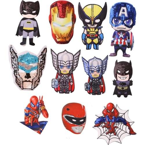 1 Pcs Super hero sequin icon Embroidered Iron on Patches for Clothing DIY Stripes Clothes Patchwork Stickers Custom Badges