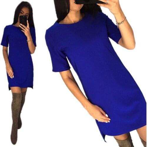 2021 Womens Summer Dress OL Office Wear O-Neck Short Sleeve vestido mujer Solid Stylish Irregular Casual Straight Mini Dress