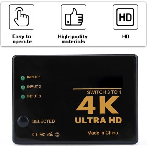 3 Ports HDMI-compatible Switch 4k 3D Selector Splitter Hub with IR Remote Controller for HDTV DVD BOX HDMI-compatible Switcher