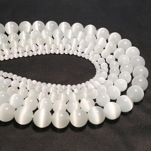 4/6/8/10/12mm Real Cat Eye Stone Beads For Jewelry Making White Opal Beads For DIY Jewelry Moonstone Beads Kralen Accessories