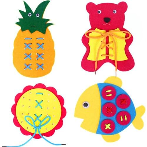 4PCS/Lot EVA Handicraft DIY Kids Piercing Training Toys Childen Gift DIY Animal Fish Pineapple Pattern Kindergarten Manual Work